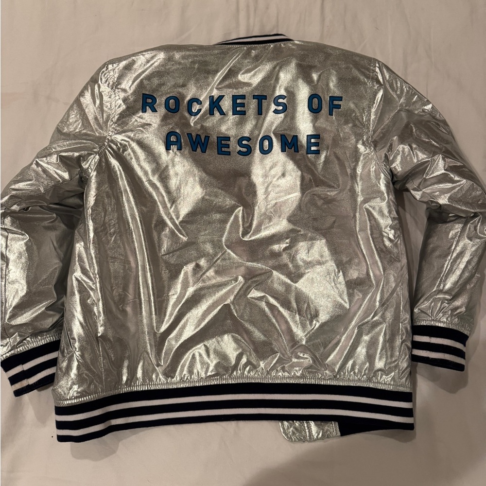 Rockets of Awesome size 12 Kids Metallic Silver Bomber Jacket - Picture 2 of 3